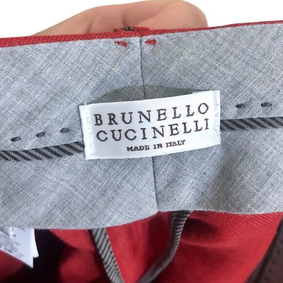 Brunello Cucinelli Red Linen Blend Tapered Leg High Rise Pleated Trousers Size 0 - Picture 7 of 11